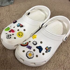 CROCS Kids White Slippers with Colorful Charms